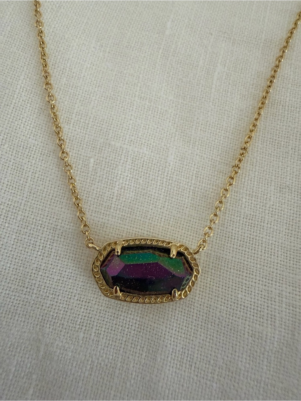 Kendra Scott Gold Necklace with Iridescent Purple and Green Stone